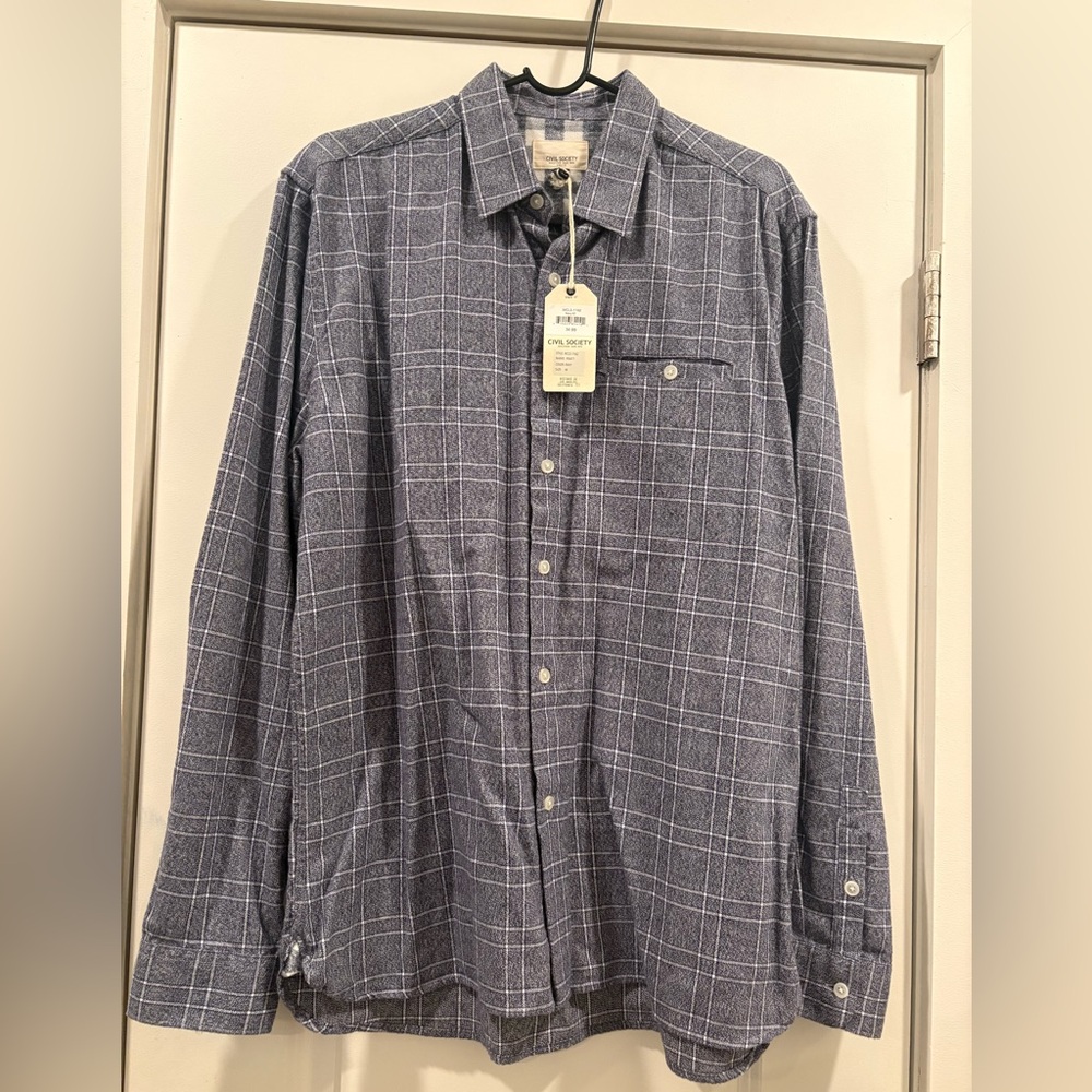 Civil Society Men's Navy Windowpane Plaid Long-Sleeve Shirt